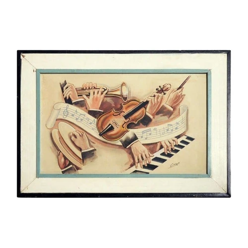Carlo of Hollywood "Jazz Band" Watercolor Painting