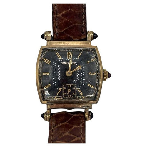 Helbros Tonneau Shape Gold Filled Art Deco Mens Manual Dress Watch w/ Rubies