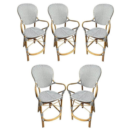 Set of 5 Danish Bistro "Isabell" Rattan Barstools w/ Woven Seat & Back by Sika D