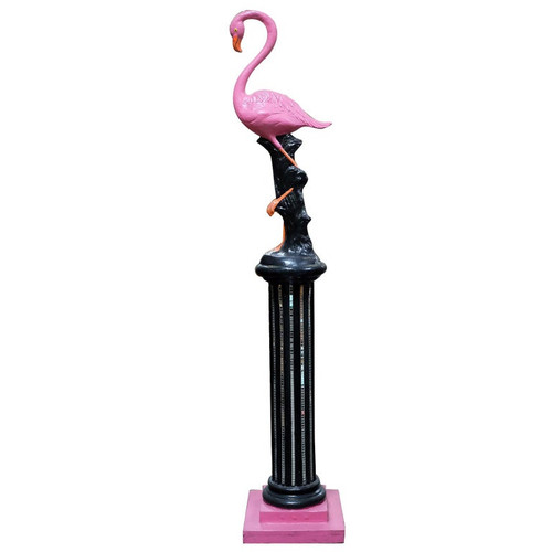 8 Foot Bespoke Flamingo on Roman Column Pedestal Mixed Media Sculpture, 2 Availa