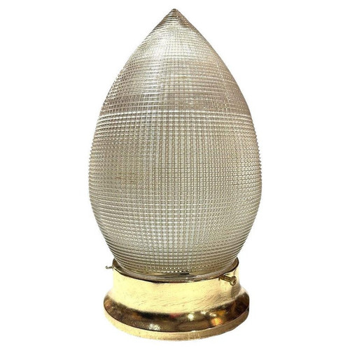 MCM Holophane Teardrop Glass Ceiling Pendant w/ Light Brass Fitter, 2 Avalible