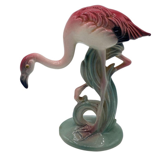 Mid-century Pink & Green Flamingo Ceramic Tabletop Sculpture Pair By Brad Keeler