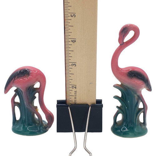 MCM Ceramic Miniature Pink Flamingo Tabletop Statue His & Hers Set By Leftons