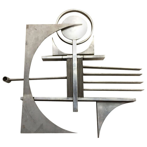 Mid-century Brutalist Free-Form Aluminum & Steel Geometric Art Wall Sculpture