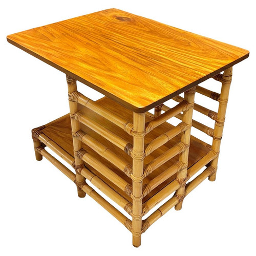 Restored "Jacob's Ladder" Asymmetric Rattan Side Table