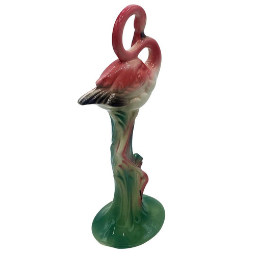 Matching Mid-century Pink Flamingo Ceramic Tabletop Statue Set By Brad Kealer