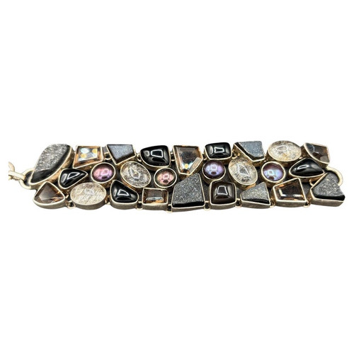 Organic Design Sterling Silver Mosaic Bracelet w/ Quartz, Ametrine, & Onyx