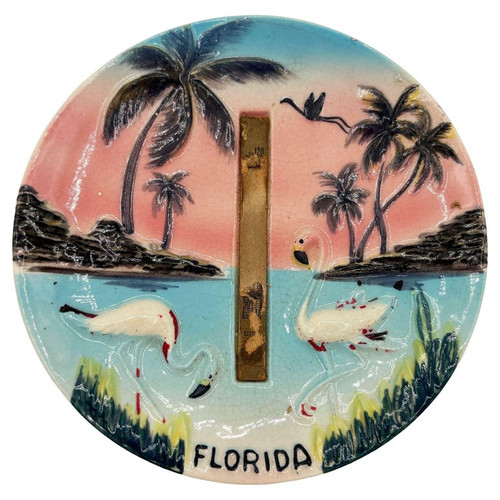Mid-century Florida Flamingo Round Decrotive 3d Sculptural Wall Plate