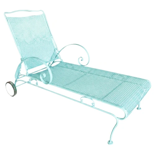Mid-century Teal Iron Mesh Outdoor/Patio Chaise Lounge by Woodard, Pair