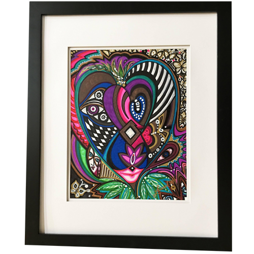 Framed Abstract "Growing Her Voice" Mixed-Media on Paper by Laurel Rosenberg