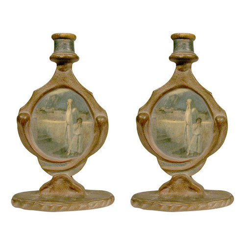 Hand Painted Pair of Candle Sticks Hand Painted Pair of Candle Sticks