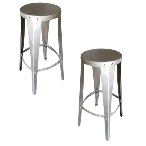 Brushed Steel Metal Industrial Stool, Pair