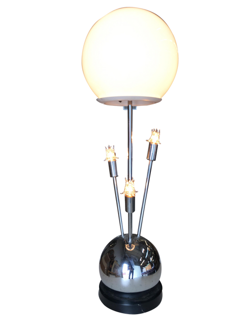 Space Age Chrome Ball Table Lamp W/ Fours Lights, Attributed to Torino