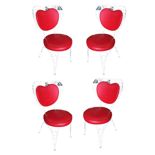 Custom Made Iron & Steel Rebar Heart Patio Lounge Chair, Set of Four