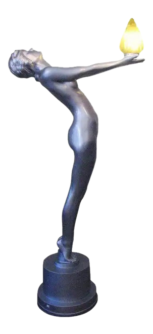 6 Foot Art Deco "Clarte" Biba Nude Floor Lamp in the Style of Max Le Verrier