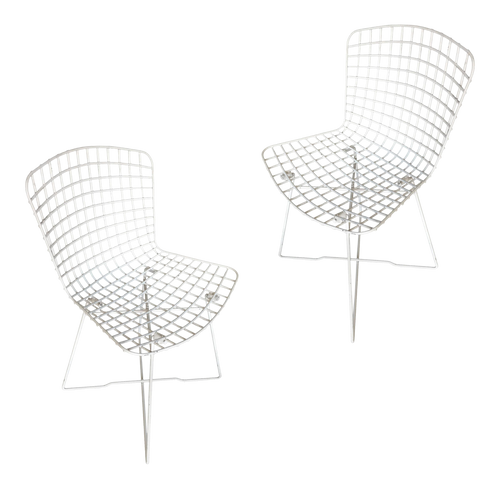 White Bertoia Steel Wire Side Chair by Knoll, Pair
