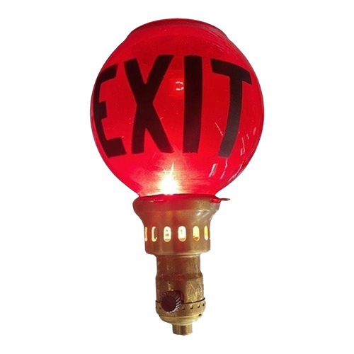 1930s Ruby Red Glass Lightly Etched Exit Light Globe