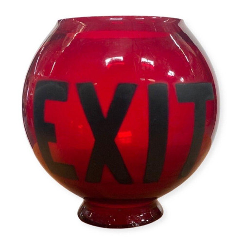 1930s Ruby Red Glass Lightly Etched Exit Light Globe - Harveys on