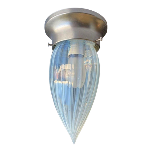 1960s Vintage Opalescent Vertical Swirl Glass Bullet Light Globe With Fitter
