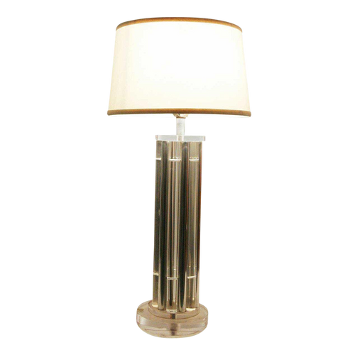 1970s Columnar Lucite and Aluminum Rods Lamp, in the Style of Charles Hollis Jones