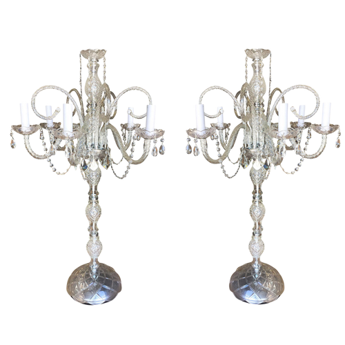 7-Arm Electric Candelabra Crystal Table Lamps , Pair