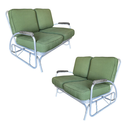 Streamline Art Deco Aluminum Patio/Outdoor Settee Slider/Rocking , Pair Streamline Art Deco Aluminum Patio/Outdoor Settee Slider/Rocking , Pair