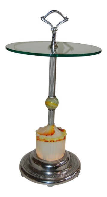 Art Deco Agate Glass and Chrome Lightup Illuminating Side Table Art Deco Agate Glass and Chrome Lightup Illuminating Side Table