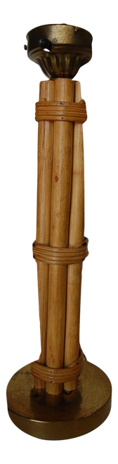 Restored Vintage Mid-Century Six Strand Rattan Table Lamp and Brass Base With Fancy Wrappings Restored Vintage Mid-Century Six Strand Rattan Table Lamp and Brass Base With Fancy Wrappings