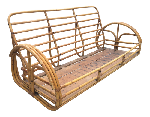 Restored Vintage "Floral Rose" Arm Rattan 3-Strand 3-Seater Sofa With Scoop Base Restored Vintage "Floral Rose" Arm Rattan 3-Strand 3-Seater Sofa With Scoop Base