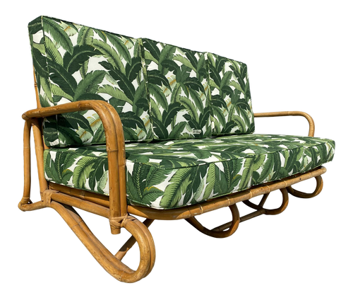 Restored Vintage "Hairpin" Leg Rattan 2-Strand 3-Seater Sofa With Bent Pole Arms Restored Vintage "Hairpin" Leg Rattan 2-Strand 3-Seater Sofa With Bent Pole Arms