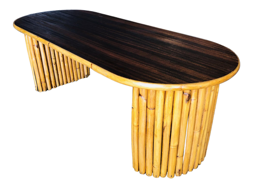 Restored Vintage Vertically Stacked Rattan Coffee Table W/ Mahogany Top Restored Vintage Vertically Stacked Rattan Coffee Table W/ Mahogany Top