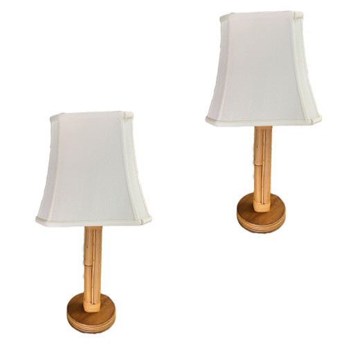 Restored Mid-Century Eight-Strand Stick Rattan Table Lamp, Pair Restored Mid-Century Eight-Strand Stick Rattan Table Lamp, Pair