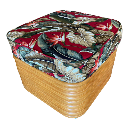 Modern Nine-Strand Stacked Rattan Ottoman Stool with Barkcloth Cushion Modern Nine-Strand Stacked Rattan Ottoman Stool with Barkcloth Cushion