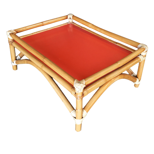 Restored Vintage Arched Rattan Ottoman Stool With Fenced Top