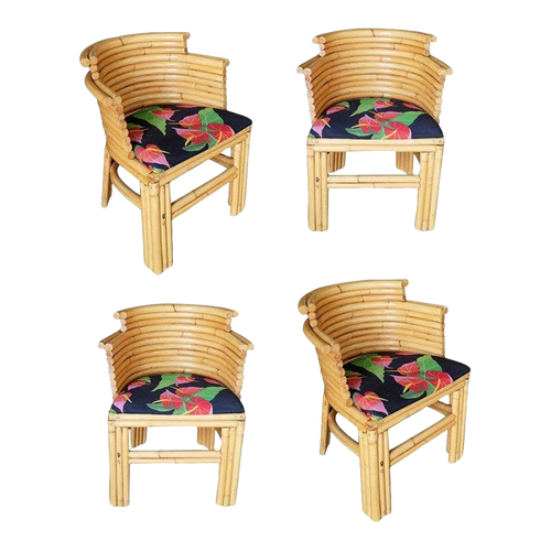1930s Restored Streamlined Art Deco Stacked Rattan Dining Side Chairs- Set of 4 1930s Restored Streamlined Art Deco Stacked Rattan Dining Side Chairs- Set of 4