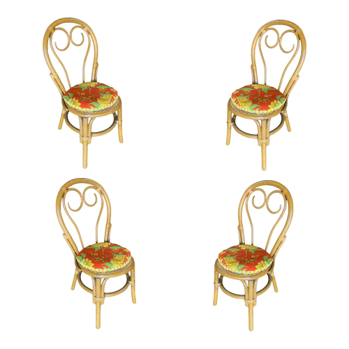 1950s Restored Rattan Dining Chairs With Scrolling Back, Set of 4 1950s Restored Rattan Dining Chairs With Scrolling Back, Set of 4