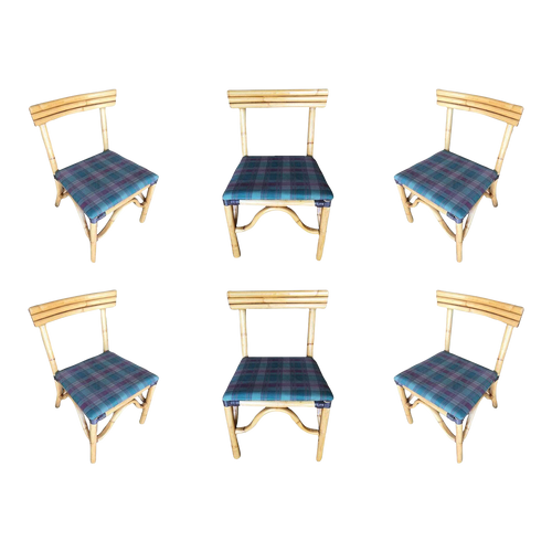 1950s Restored Rattan Dining Side Chairs With Three-Strand Back- Set of 6 1950s Restored Rattan Dining Side Chairs With Three-Strand Back- Set of 6