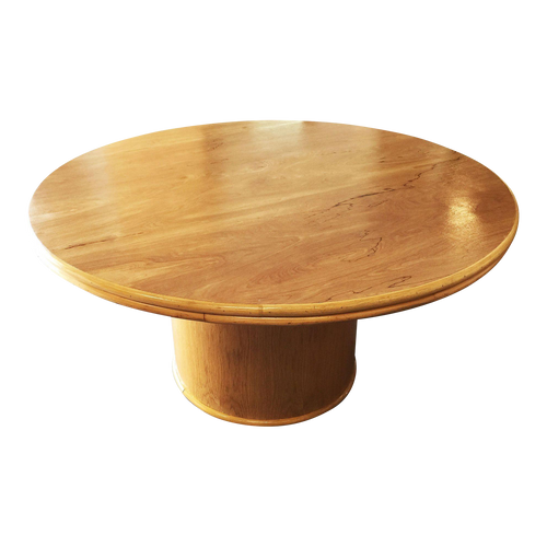 1970s Restored Rattan Bentwood Rattan and Oak Round Pedestal Dining Table 1970s Restored Rattan Bentwood Rattan and Oak Round Pedestal Dining Table