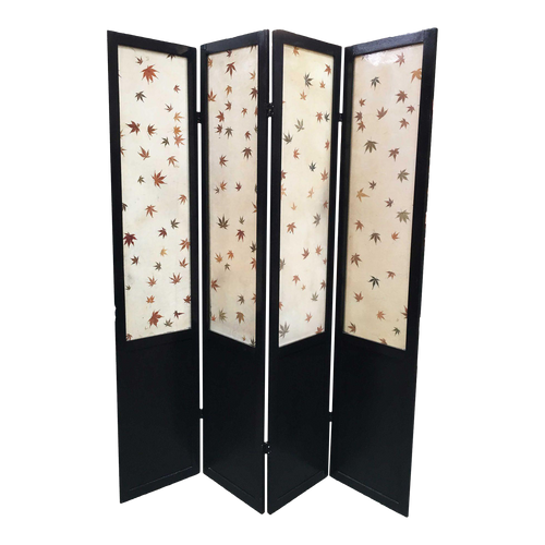 1950s Black Lacquer Folding Screen with Fiberglass Maple Leaf Inserts