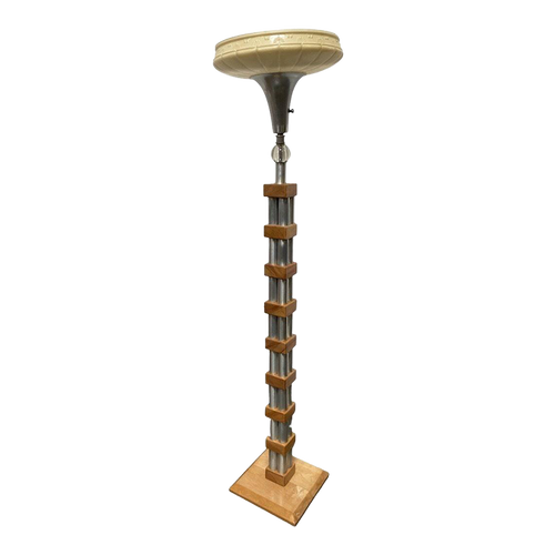 1950s Mid-Century Modern Chrome Blond Maple Stacked Torchiere Floor Lamp 1950s Mid-Century Modern Chrome Blond Maple Stacked Torchiere Floor Lamp