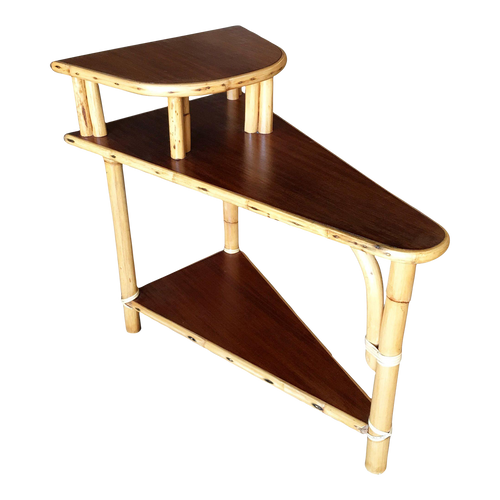 1950s Restored 3-Tier Wedge Side Table with Mahogany Tops 1950s Restored 3-Tier Wedge Side Table with Mahogany Tops