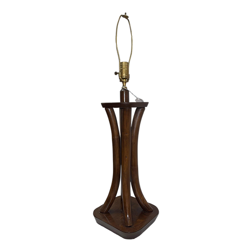 1950s Restored 4-Strand Rattan Bent Pole Table Lamp on Mahogany Base 1950s Restored 4-Strand Rattan Bent Pole Table Lamp on Mahogany Base
