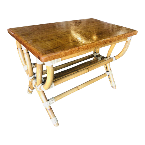 1950s Restored Rattan "Harp" Side Table with Slat Underside 1950s Restored Rattan "Harp" Side Table with Slat Underside