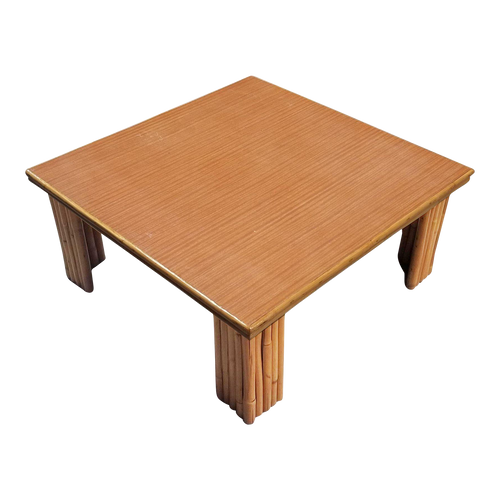 1950s Restored Rattan Coffee Table with Formica Top 1950s Restored Rattan Coffee Table with Formica Top