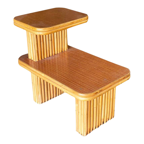1950s Restored Vertically Stacked Rattan Side Lamp Table With Formica Tops 1950s Restored Vertically Stacked Rattan Side Lamp Table With Formica Tops
