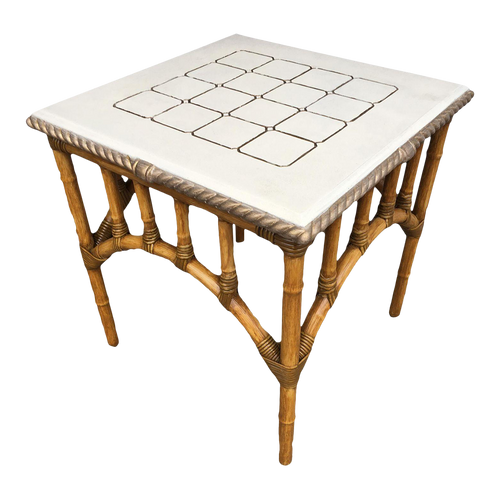 1980s Restored Rattan Center Coffee Table With Solid Resin Top 1980s Restored Rattan Center Coffee Table With Solid Resin Top