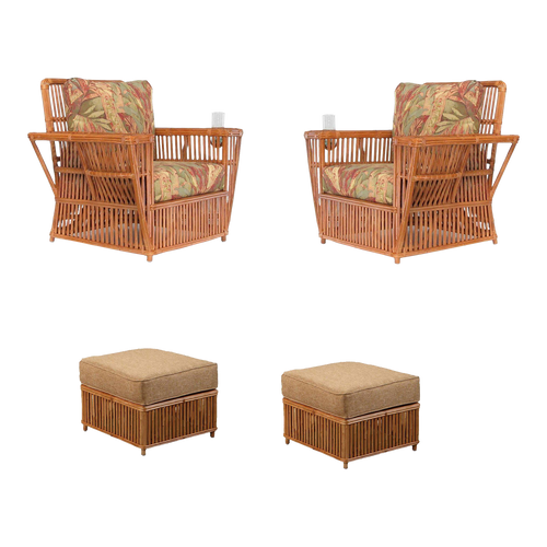 1990s Presidents Stick Reed Rattan "Nantucket" Lounge Armchair and Ottoman Set- 4 Pieces 1990s Presidents Stick Reed Rattan "Nantucket" Lounge Armchair and Ottoman Set- 4 Pieces