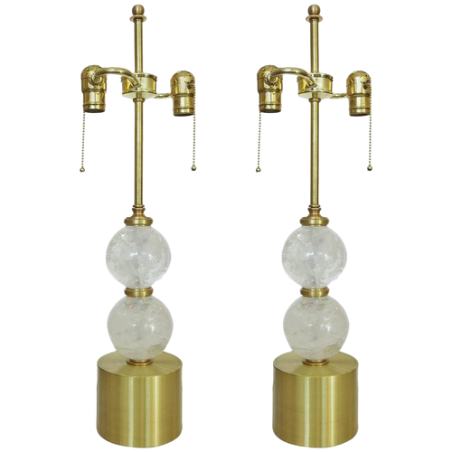 Brass and Rock Crystal Stone Table Lamp - a Pair Brass and Rock Crystal Stone Table Lamp - a Pair