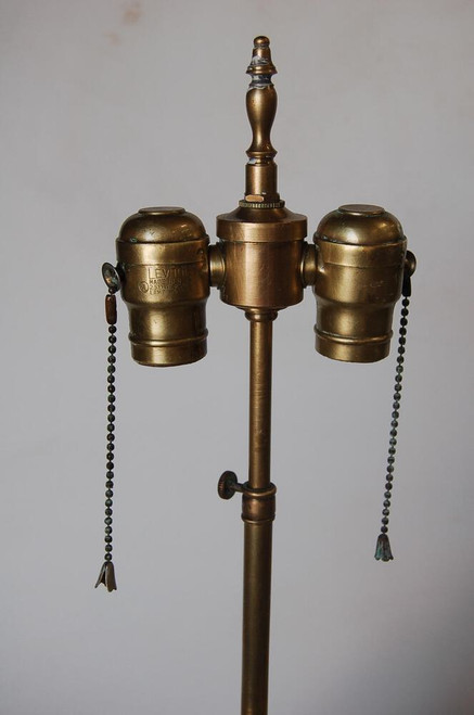 Carved Oak and Brass Biomorphic Modernist Table Lamp, Pair Carved Oak and Brass Biomorphic Modernist Table Lamp, Pair