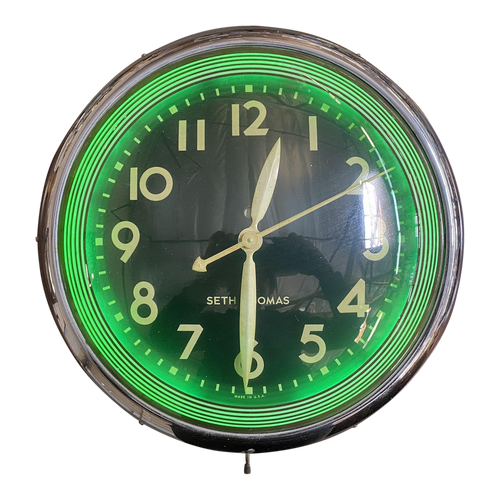 Chrome Art Deco "Chrono Lite-12"  16" Commercial Neon Wall Clock by Seth Thomas, Circa 1940
